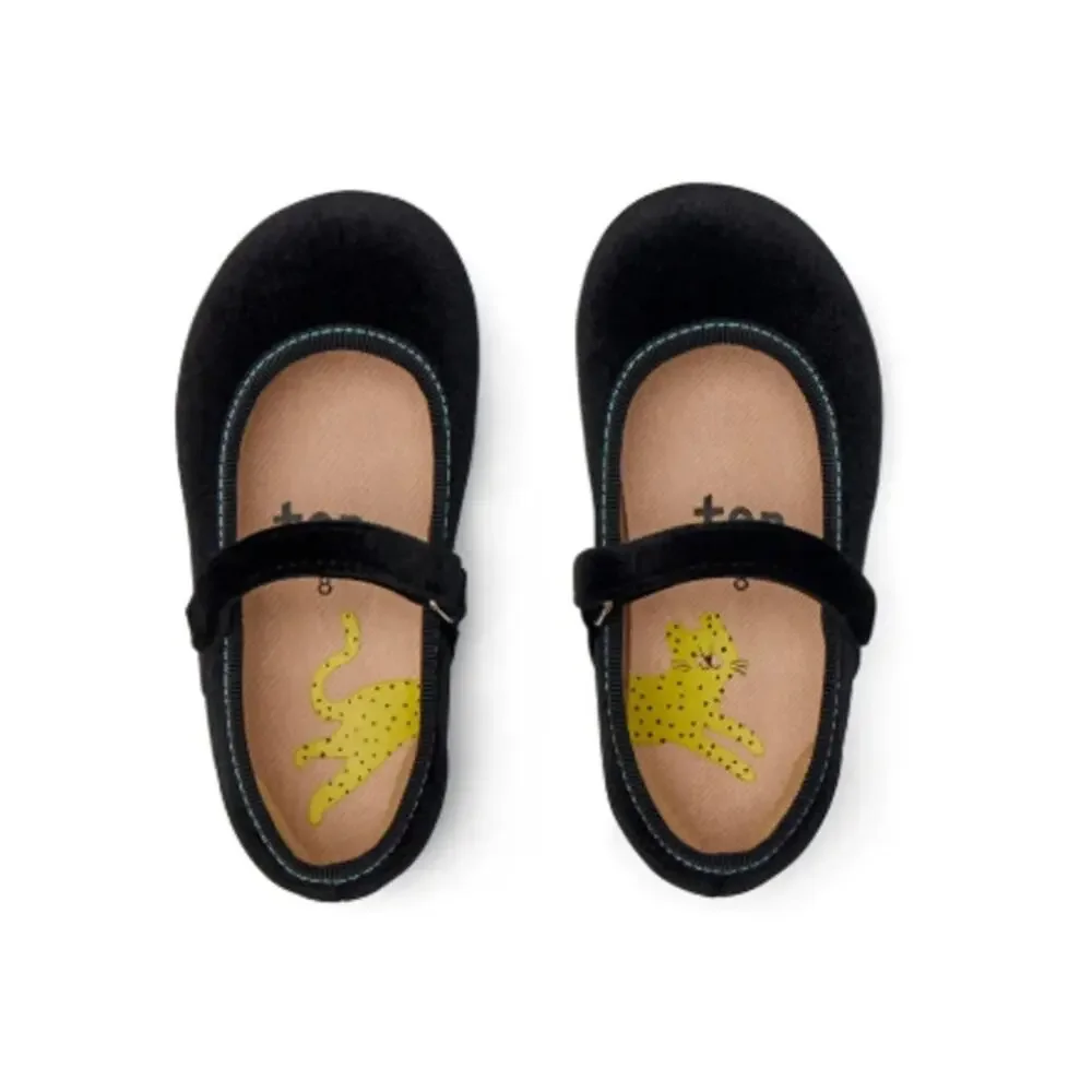 Ten Little Velvet Ballet Flats Toddler Shoes - Black